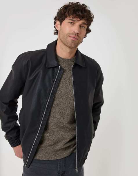 Threadbare Faux leather collared jacket in black - view 1