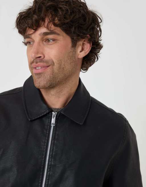 Threadbare Faux leather collared jacket in black, 3 of 4