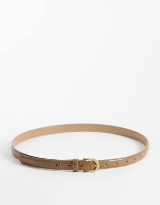 Threadbare Faux Leather Croc Effect Belt With Gold Buckle In Brown