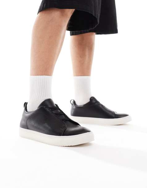 Threadbare Faux leather elastic lace slip on trainers in black - view 1