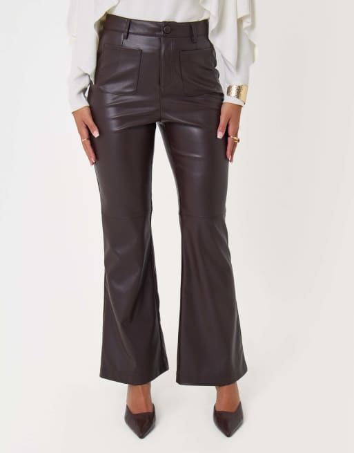 Threadbare Faux leather flared trousers in chocolate brown, 2 of 5