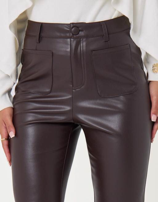 Threadbare Faux leather flared trousers in chocolate brown, 3 of 5