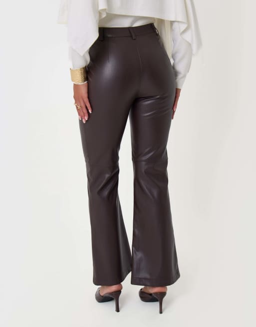 Threadbare Faux leather flared trousers in chocolate brown, 4 of 5