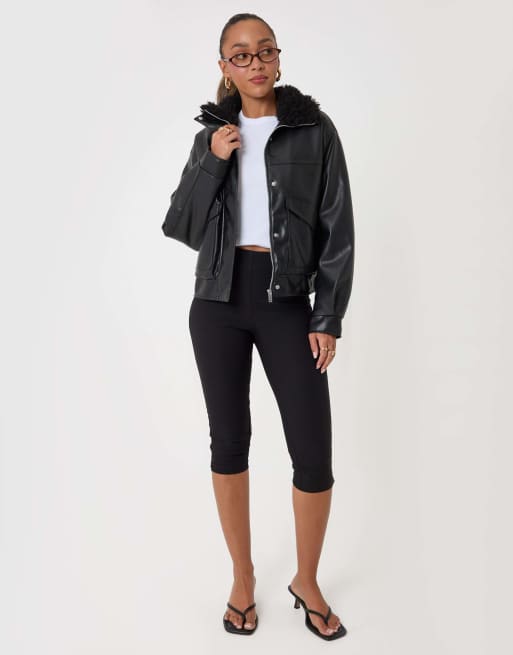 Threadbare Faux leather fur collar jacket in black, 4 of 5