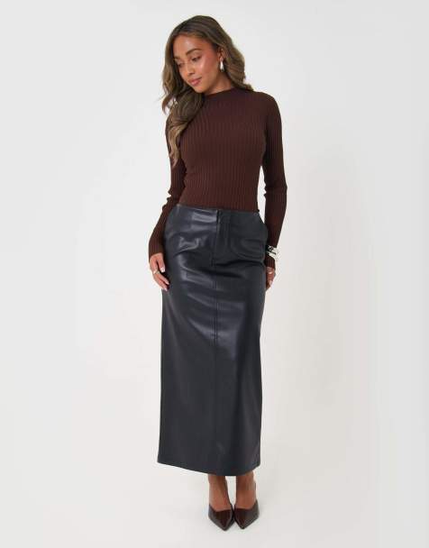 Threadbare Faux leather maxi skirt in black - view 1
