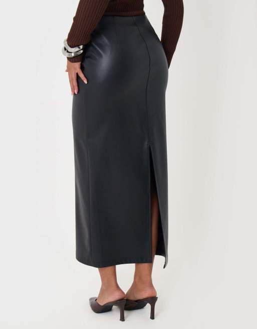 Threadbare Faux leather maxi skirt in black, 3 of 5