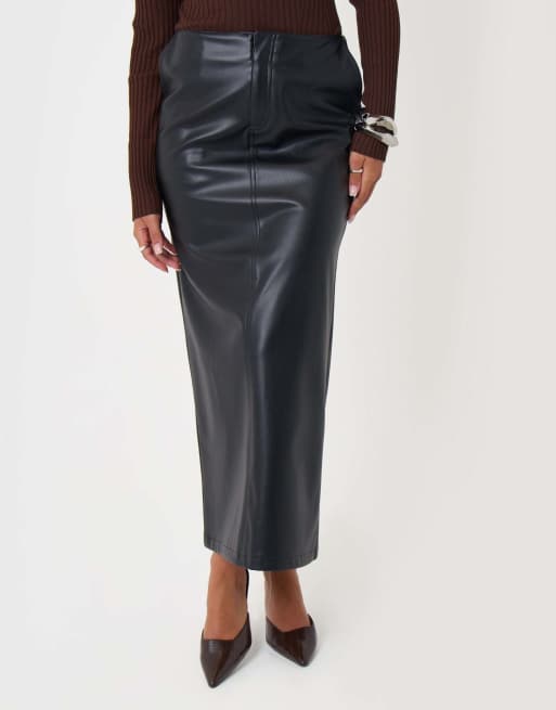 Threadbare Faux leather maxi skirt in black, 4 of 5