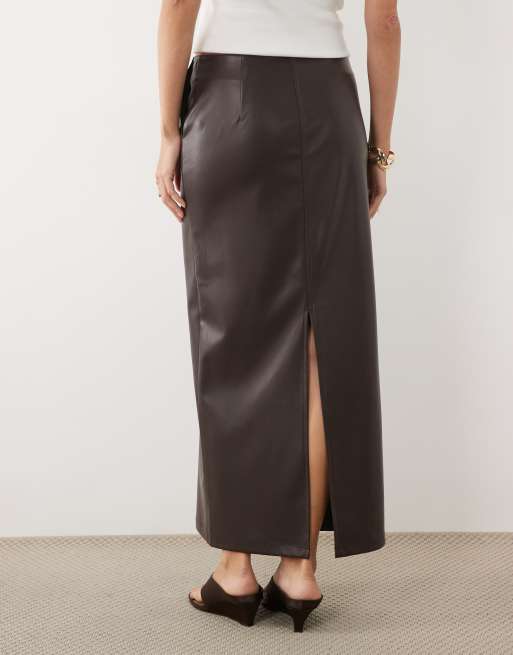 Threadbare faux leather maxi skirt in chocolate , 2 of 5