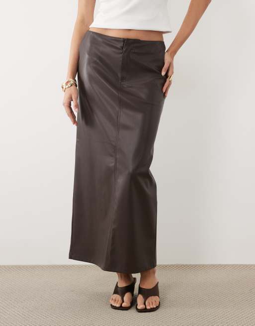 Threadbare faux leather maxi skirt in chocolate , 3 of 5