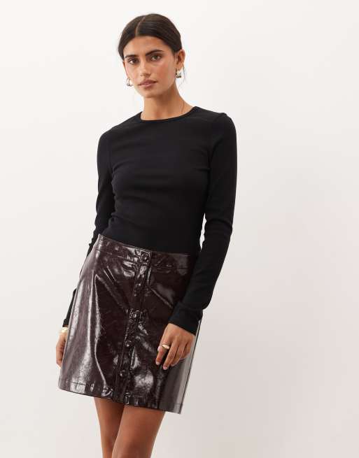 Threadbare faux leather mini skirt in plum , 2 of 5