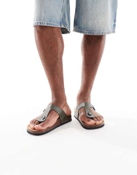 Threadbare Faux leather toe post sandals in khaki - view 1