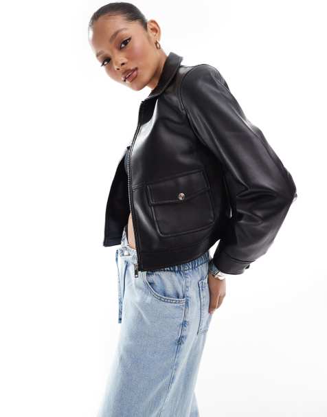 Threadbare faux leather trucker jacket in black - view 1