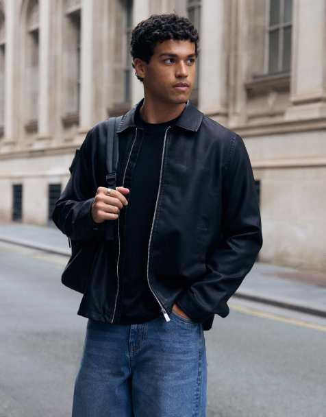 Threadbare Faux leather zip up collared jacket in black - view 1