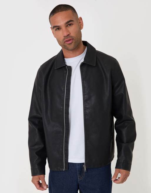 Threadbare Faux leather zip up collared jacket in black, 2 of 4
