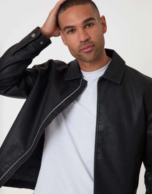 Threadbare Faux leather zip up collared jacket in black, 4 of 4