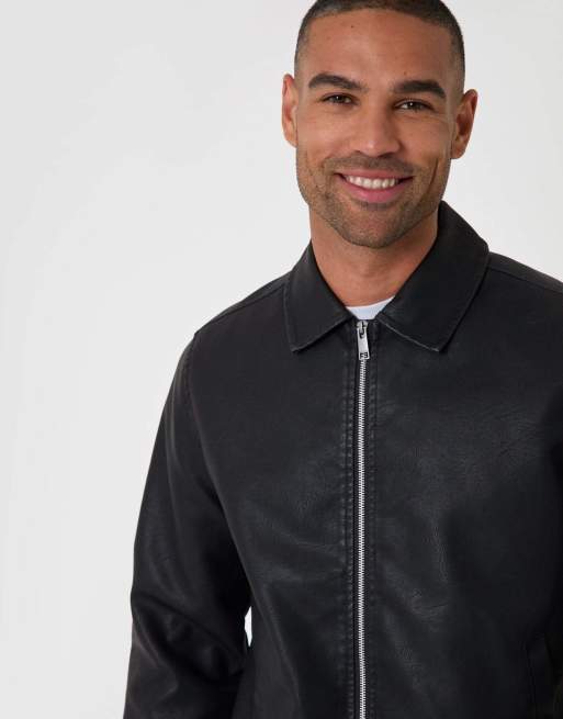 Threadbare Faux leather zip up collared jacket in black, 5 of 5
