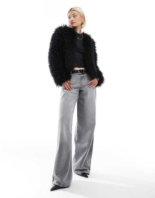 Threadbare faux shearling fur jacket in black