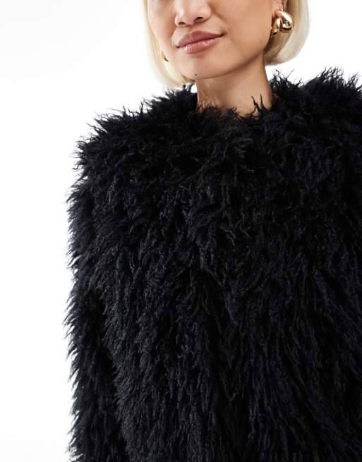 Threadbare faux shearling fur jacket in black
