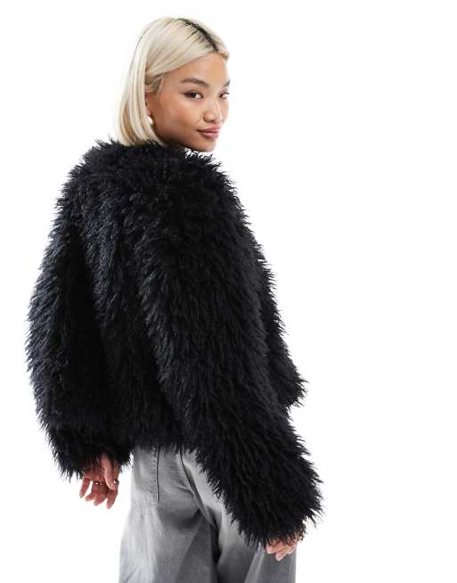 Threadbare faux shearling fur jacket in black