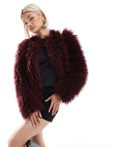Threadbare faux shearling fur jacket in burgundy - view 1