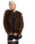 [Threadbare] Threadbare faux shearling fur jacket in chocolate brown 16 Chocolate brown