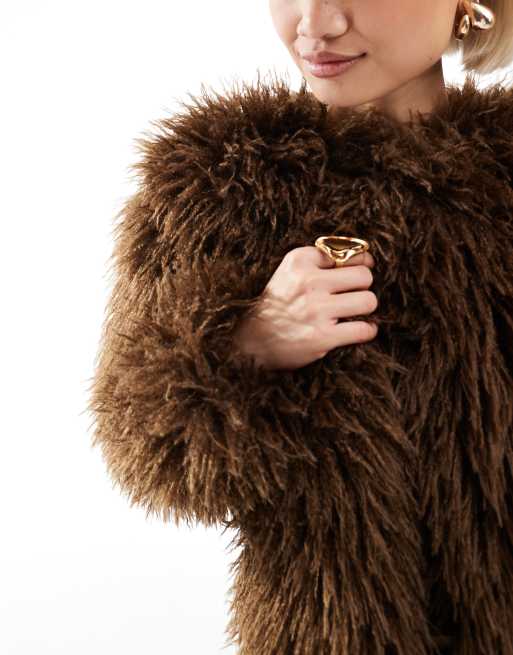 Threadbare faux shearling fur jacket in chocolate brown