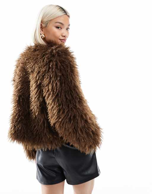 Threadbare faux shearling fur jacket in chocolate brown
