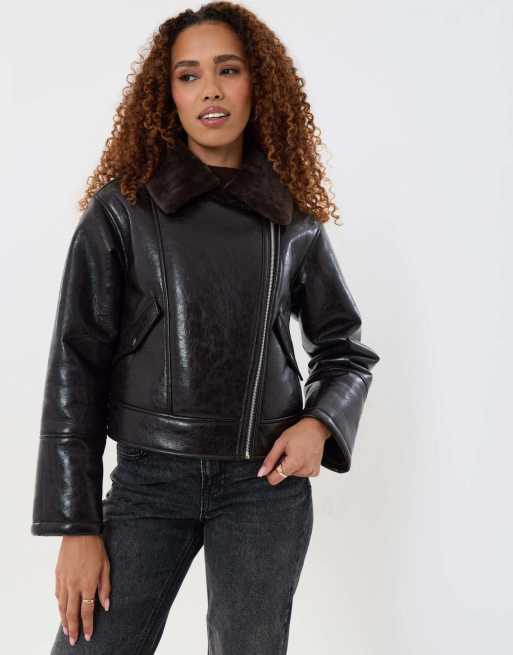 Threadbare Faux suede biker jacket in chocolate brown, 3 of 4