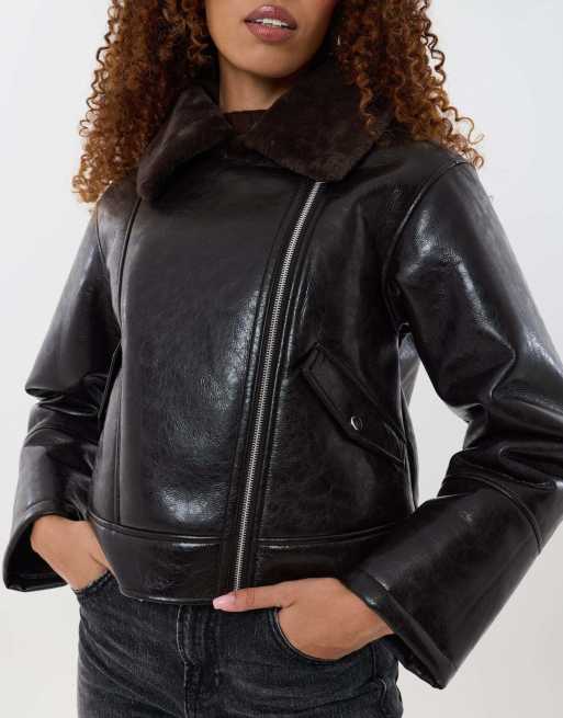 Threadbare Faux suede biker jacket in chocolate brown, 4 of 4