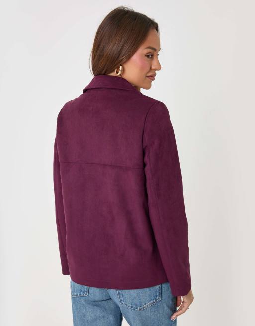 Threadbare Faux suede blazer in plum in plum, 2 of 5