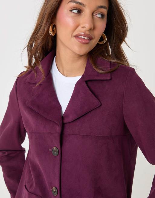 Threadbare Faux suede blazer in plum in plum, 3 of 5