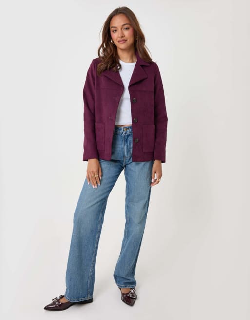 Threadbare Faux suede blazer in plum in plum, 4 of 5