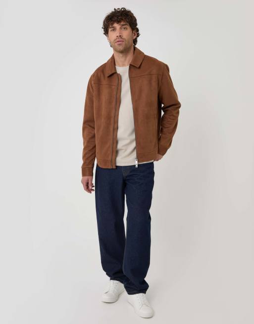 Threadbare Faux suede collared jacket in taupe, 3 of 4