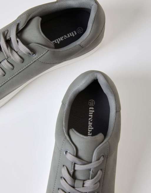 Threadbare Faux suede court trainers in grey, 3 of 5