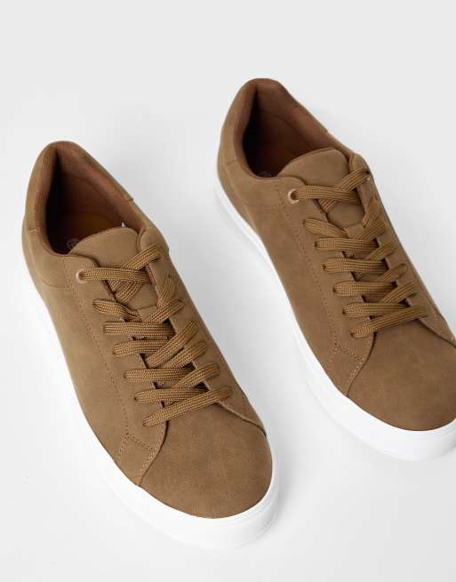 Threadbare Faux suede court trainers in tan, 2 of 4