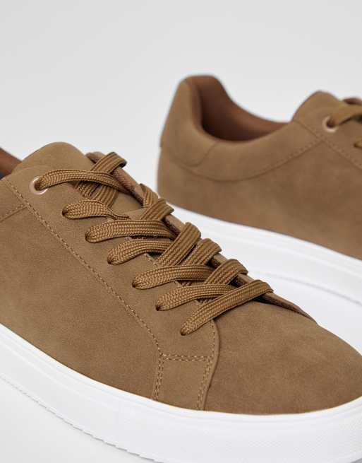 Threadbare Faux suede court trainers in tan, 3 of 4