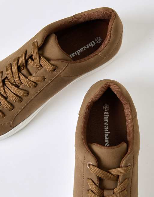 Threadbare Faux suede court trainers in tan, 4 of 4