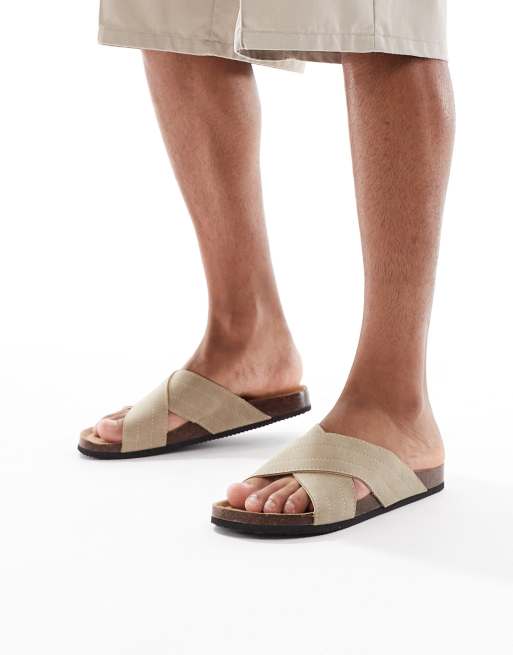 Threadbare Faux suede cross strap sandals in beige