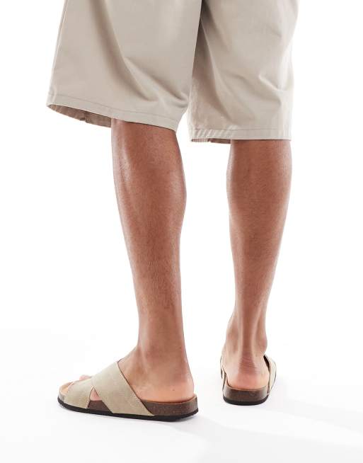 Threadbare Faux suede cross strap sandals in beige