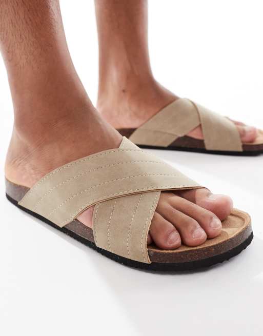 Threadbare Faux suede cross strap sandals in beige