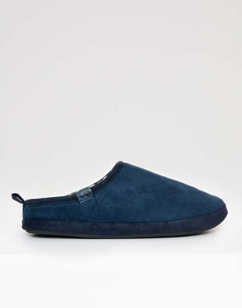 Threadbare Faux suede faux fur lined mule slippers in navy - view 1