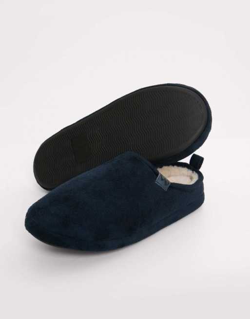 Threadbare Faux suede faux fur lined mule slippers in navy, 5 of 5