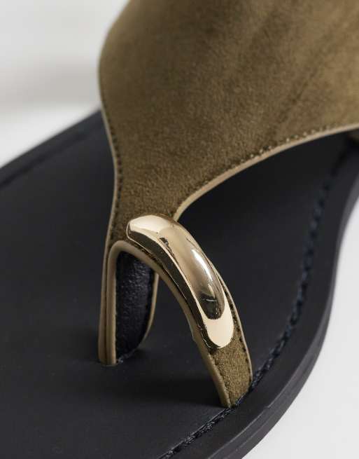 Threadbare faux suede flat sandals with toe post in khaki, 2 of 4