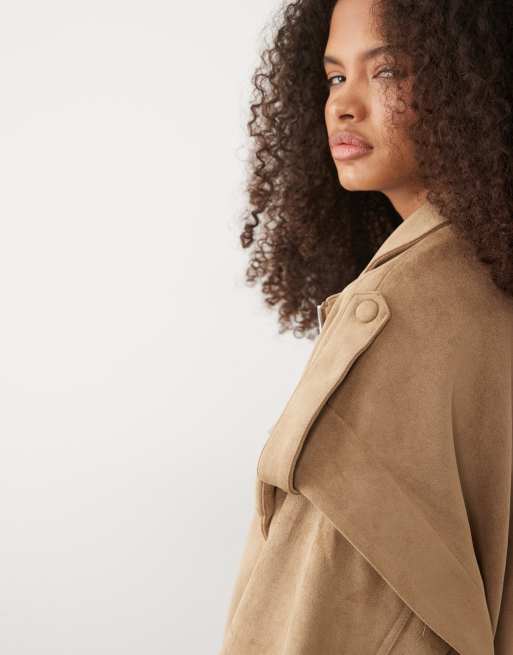 Threadbare faux suede funnel neck batwing bomber jacket in tan, 3 of 4