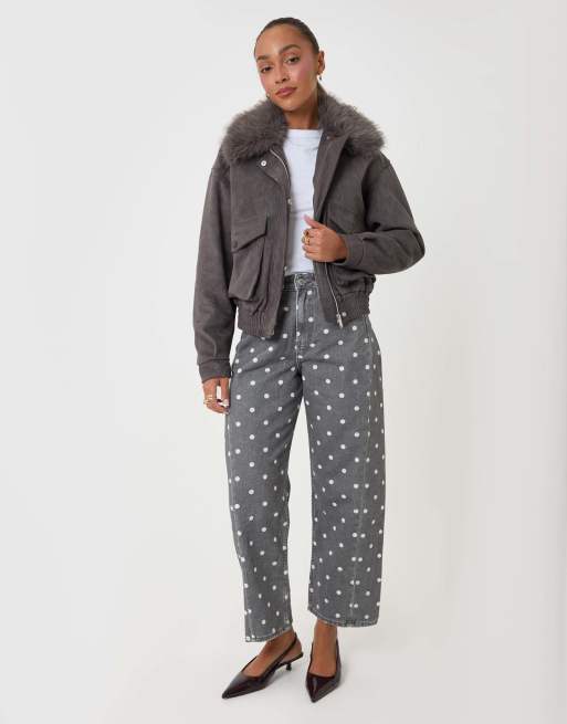 Threadbare Faux suede fur collared jacket in charcoal grey, 4 of 5
