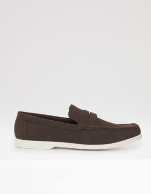  Faux suede penny loafers in chocolate