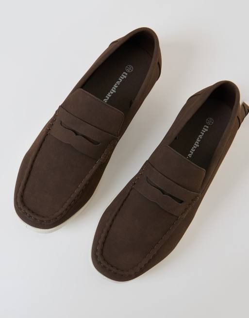 Threadbare Faux suede penny loafers in chocolate, 2 of 4