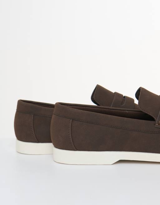 Threadbare Faux suede penny loafers in chocolate, 3 of 4