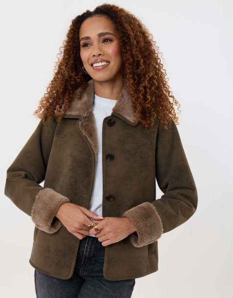 Threadbare Faux suede shacket with collar in mink brown - view 1