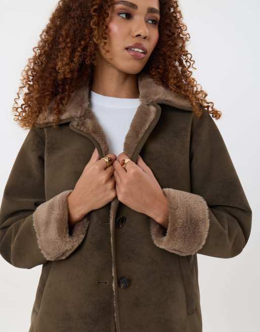 Threadbare Faux suede shacket with collar in mink brown, 3 of 4